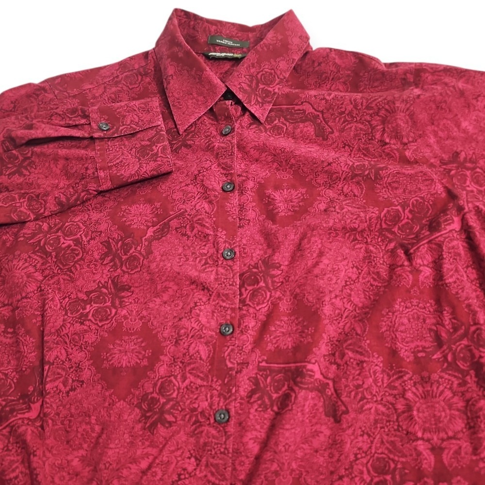 Eddie Bauer Red Plus 2X Guns and Roses Button Up Western Shirt 3/4 Sleeve